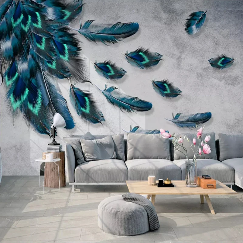 Custom Mural Wallpaper 3D Fashion Colorful Hand Painted Feather Texture Wallpaper