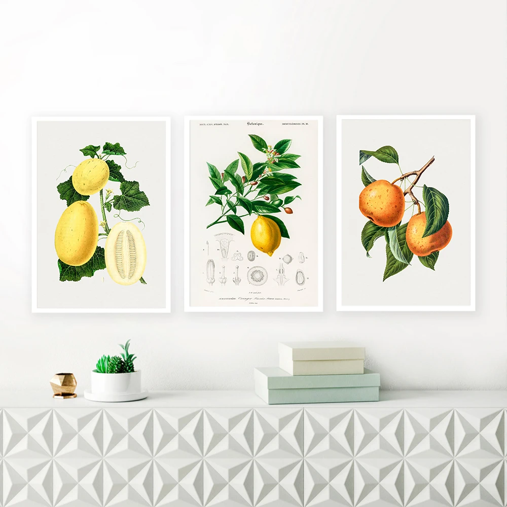 LemonFruitCanvasPaintingMinimalistKitchenDecorationPearMelonPosterWallPicturesYellow