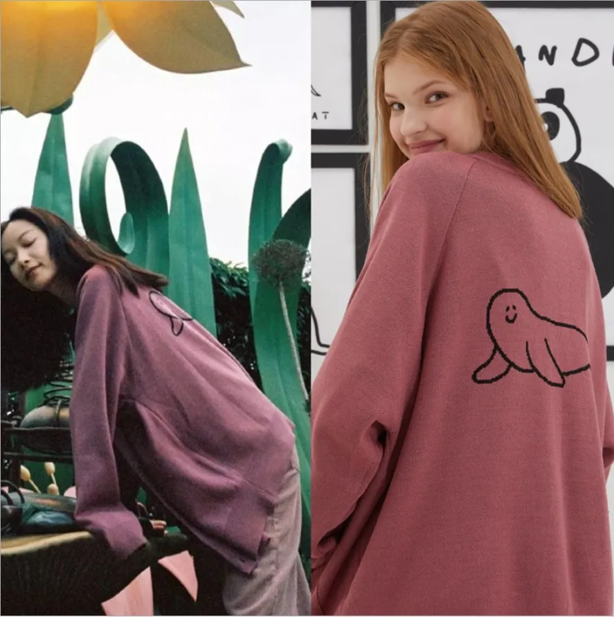 

19 Autumn Winter Designer With The V Neck Animal Pattern Knit Cardigan Coat Sweater Female