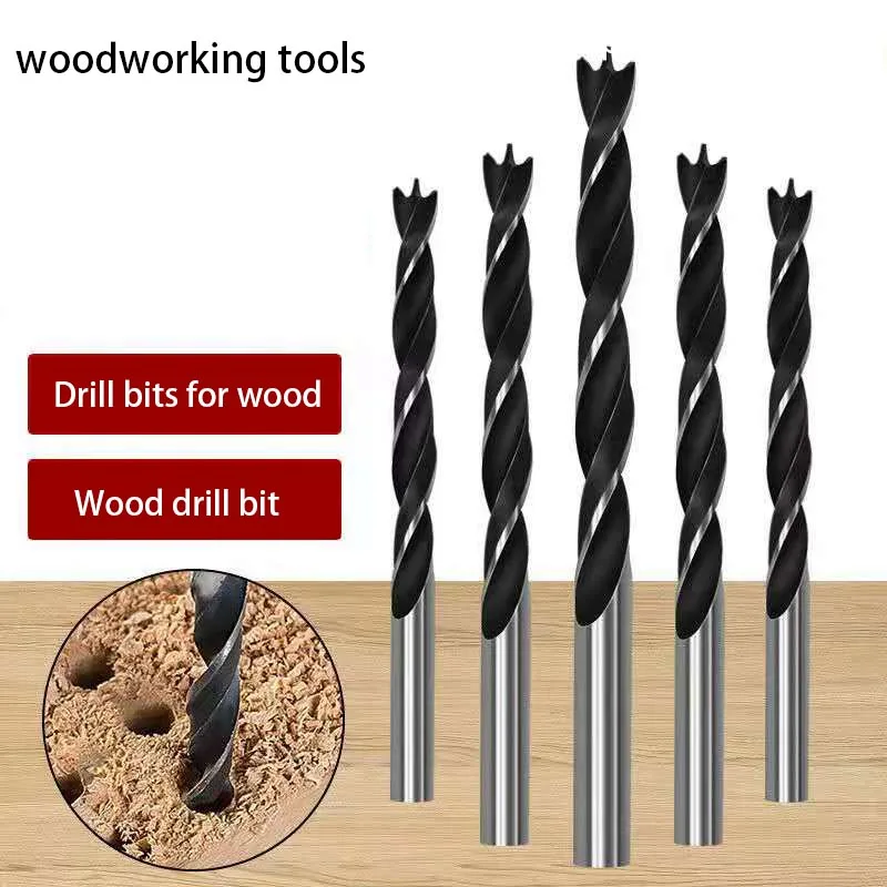 three-point woodworking drill bit perforating support drill electric drill rotary head wood plank hole special twist drill bit three point woodworking drill hole support drill plank special positioning straight shank twist drill woodworking tool drill