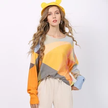 New Contrast Color Women Sweater O Neck Autumn Winter Printed Ladies Pullovers Female Knitting Jumpers Fashion 2020 Pull Femme