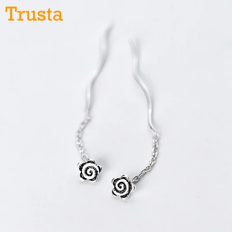 Trusta, Модные 925 пробы, тайские серебряные серьги-гвоздики, маленький цветок, связанные 3,5 см, серьги-гвоздики, подарок для девочек, друзей, DS286