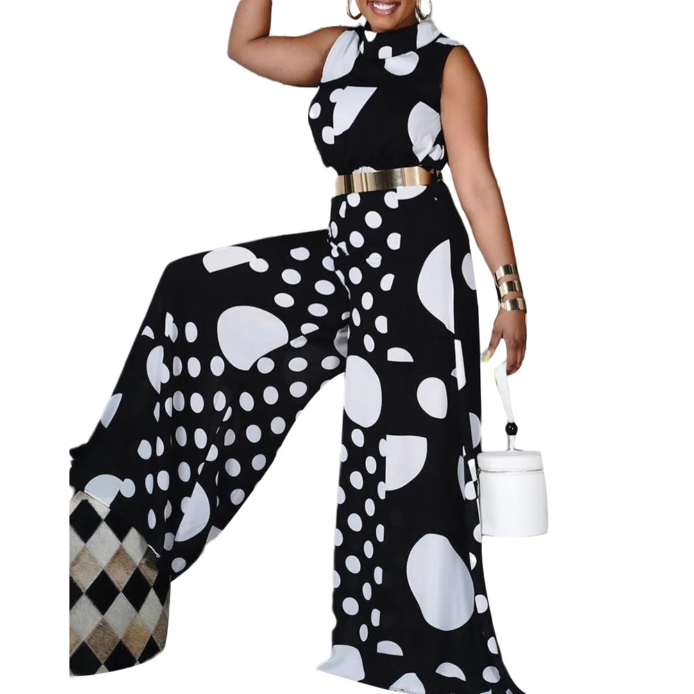 3XL Womens High-waist-size Jumpsuit African Print Sleeveless Wide-leg Pants Sexy Slacks New Trend Of Summer 2021African Clothing