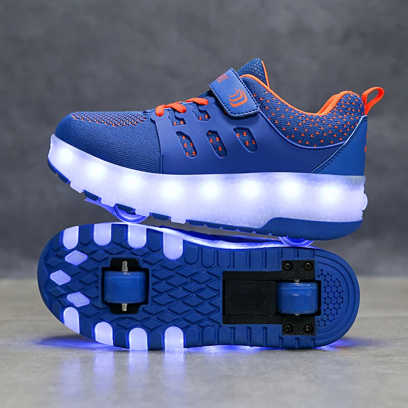 Led Shoes Sneakers Roller Led-Light Two-Wheels Kids Children Luminous-Glowing Girls Boys
