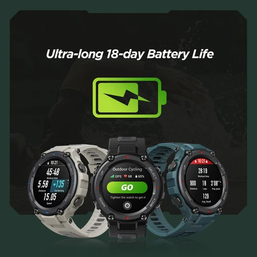 Amazfit 티렉스 트렉스 프로 티렉스 GPS 방수 스마트워치, 야외용 18 일 배터리 수명 390mAh 스마트워치, 안드로이드 iOS 휴대폰용 2