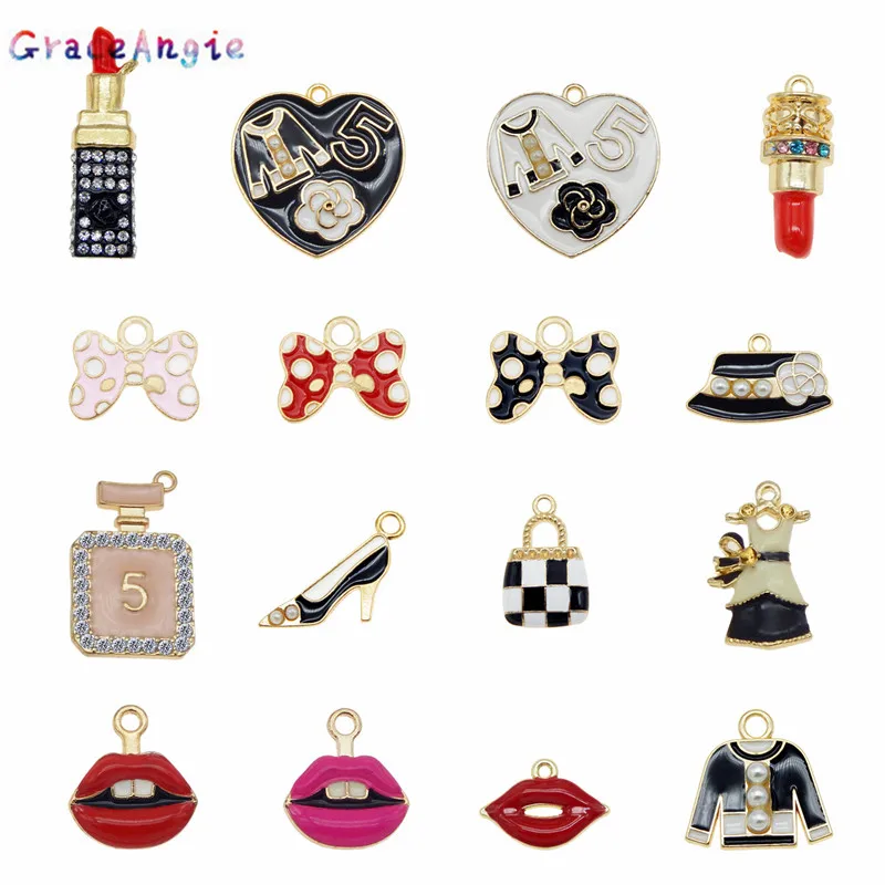 16pcs Mixed Gold Pendant Necklace Bracelet DIY Jewelry Making Crystal Peal Enamel Women Girl Dress Clipstick purse shoes charms | Украшения