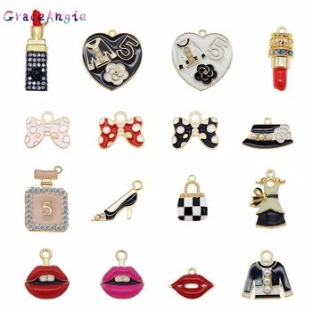 

16pcs Mixed Gold Pendant Necklace Bracelet DIY Jewelry Making Crystal Peal Enamel Women Girl Dress Clipstick purse shoes charms