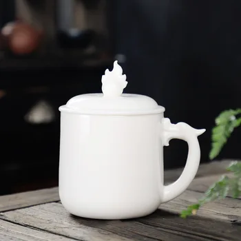 

Sheep Fat Jade Tea Cup with Lid Ceramic Personal Cup Ceramic Whiteware Tea Cup Tea Mug Tazas De Ceramica Creativas Cute Mugs