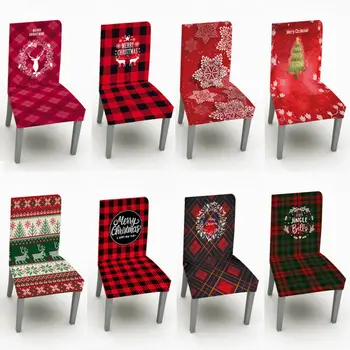 

2020 Christmas Decor Dining Room Chair Cover Washable Removable Stretch Seat Cover Universal Size Chair Covers Seat Red Plaid
