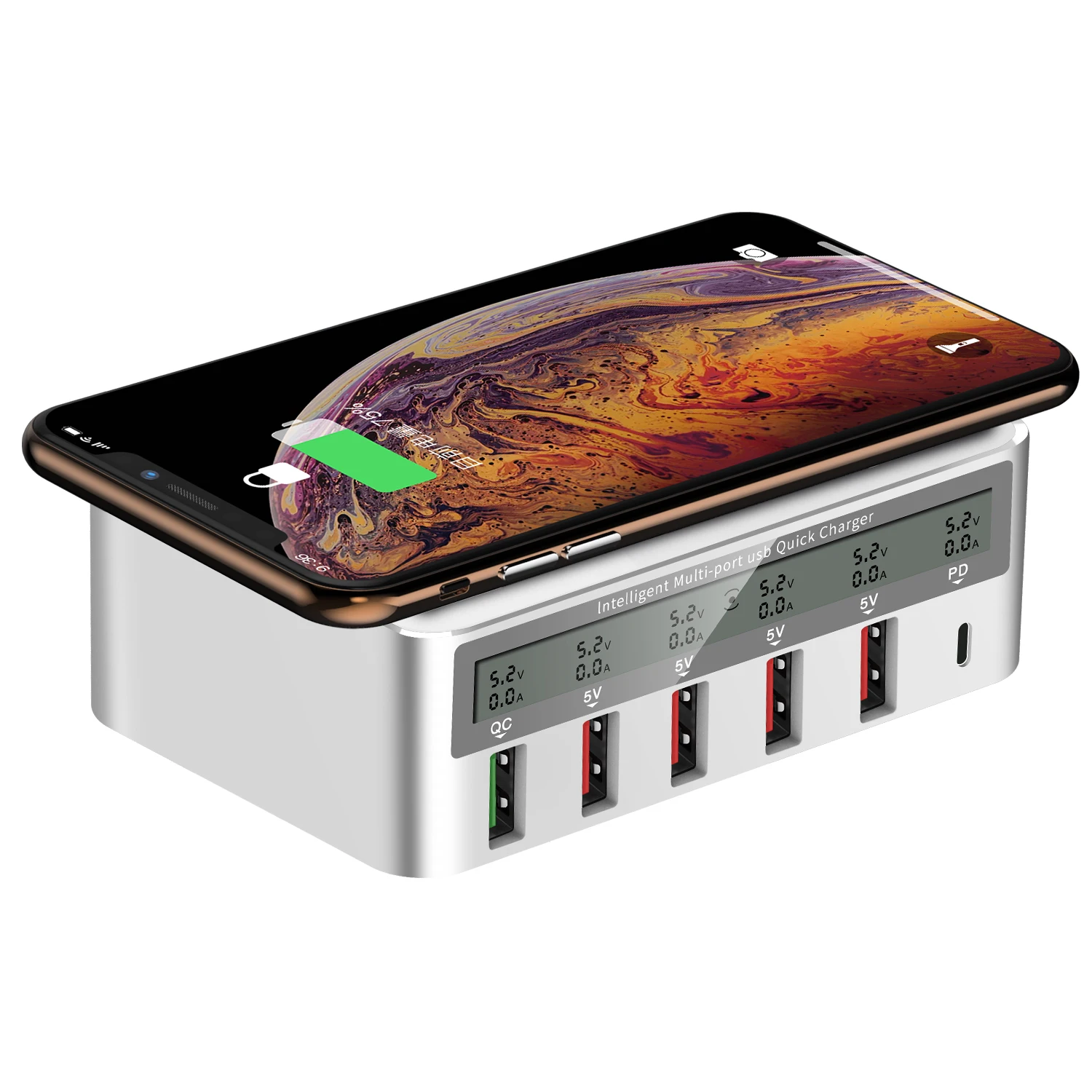 6 портов 8А 40 Вт QC 3,0 USB зарядное устройство Тип C быстрый смарт-мобильный телефон зарядное устройство для iPhone X XS samsung S10 huawei P30 Профессиональный светодиодный дисплей
