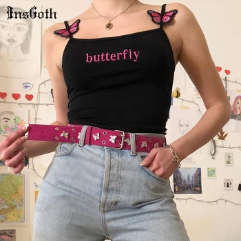 

InsGoth Streetwear Vintage Black Bodycon Camis Women Harajuku Tank Tops Butterfly Embroidery Sexy Sleeveless Camisoles Summer