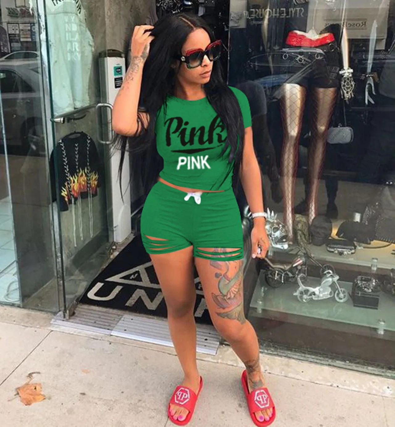 2018 Pink Letter Print 2 Piece Set Tracksuit Women Top And Hollow Pants Casual Outfit Sweatshirts Two Pcs Sportwear 3XL Dropship |