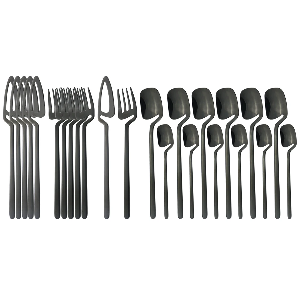 

Mirror Knives Fork Tea Spoons Tableware Set Bar Flatware Silverware Set 24Pcs Black Dinnerware 18/10 Stainless Steel Cutlery Set