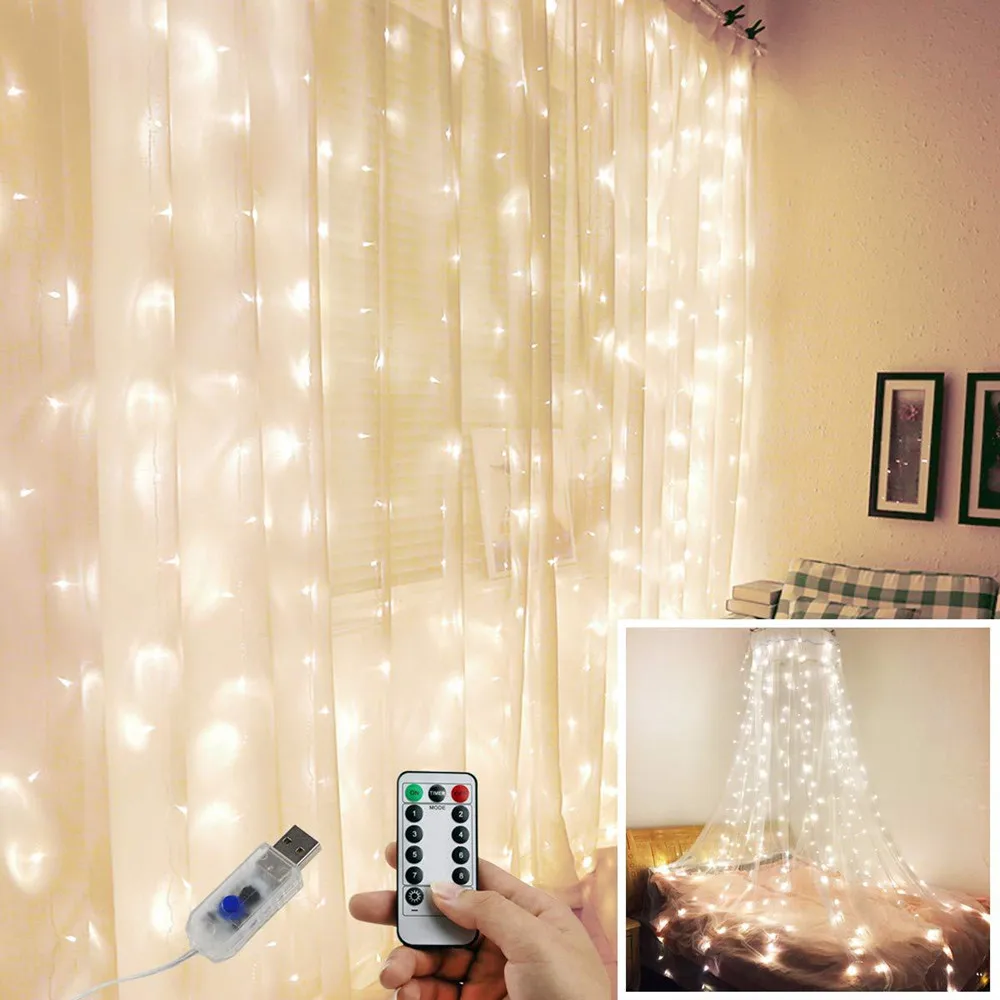 3M LED Curtain Lamp USB String Lights Remote Control Warm White Multicolor Fairy Light garland Bedroom Home Decorative Lighting