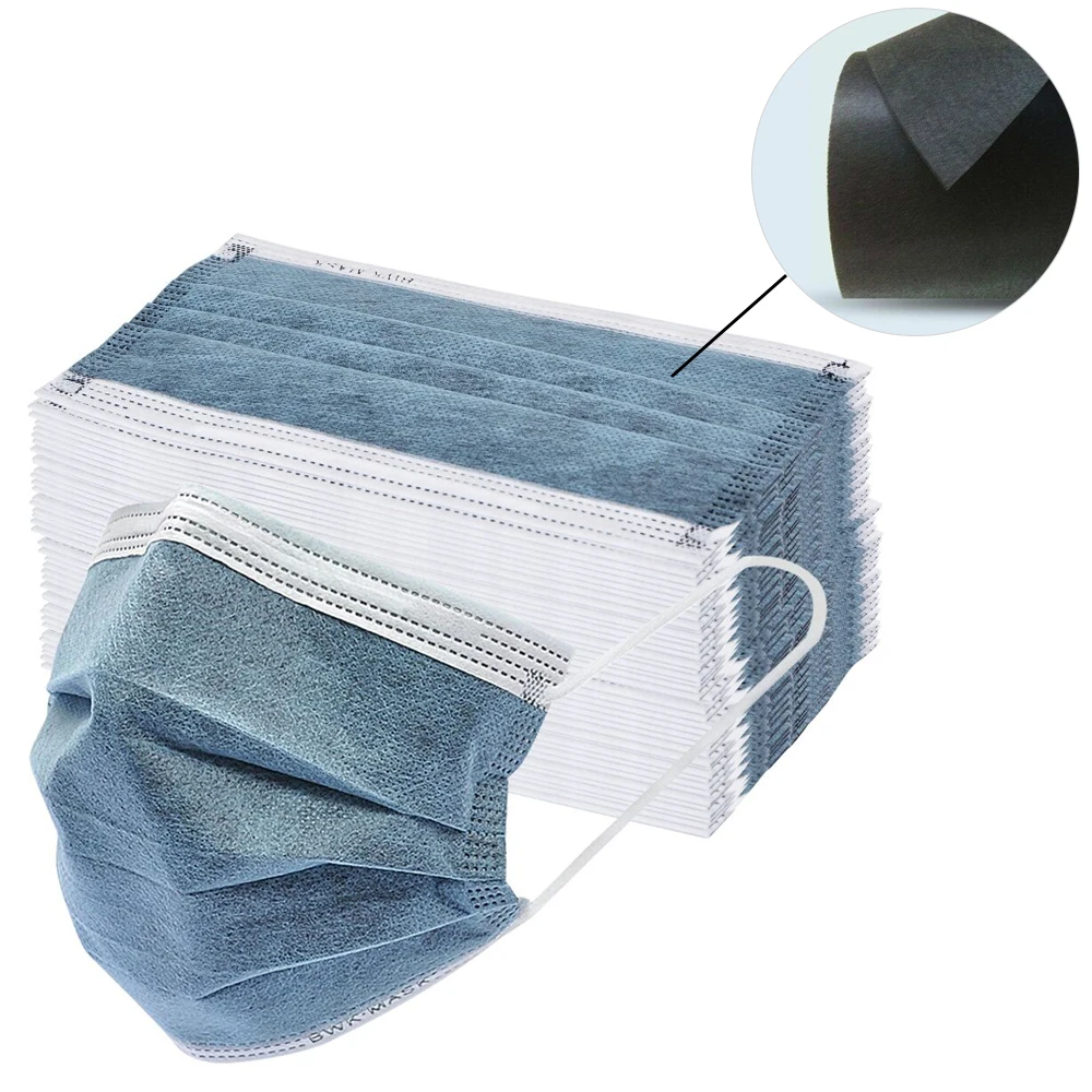 50pcs/box Disposable Activated Carbon Protective Mask 4 Layers of Non-woven Fabric Filter Face Masks Dust-proof Antibacterial | Красота и
