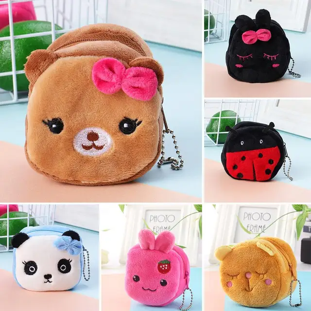 1pc Mini Coin Purse Plush Cartoon Panda Dog Animal Women Girls Coin Purse Zipper Coin Wallet USB Cable earphone Bag Key Wallets 1