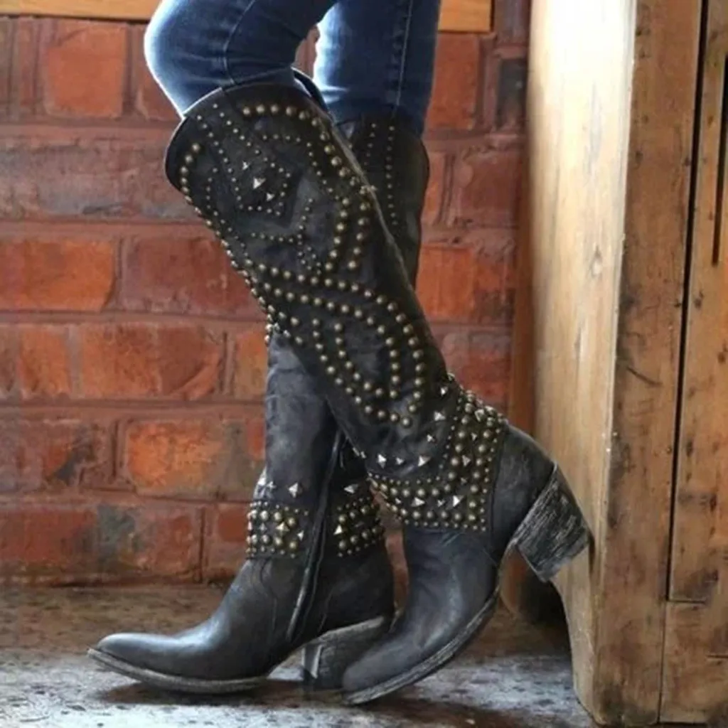 

Tall Rivets Winter Boots Women Snow Boots Shoes Woman Boots Retro Boots Knight Boots Warm Booties 2020 Warm Boots