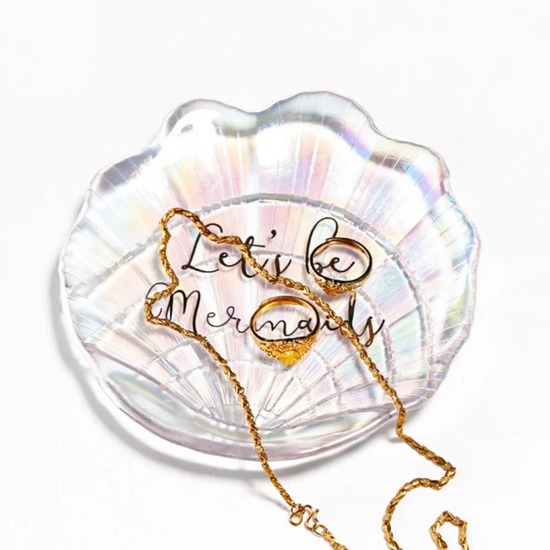 

Colorful Glass Tray Snack Shell Holder Manicure Craft Decoration Photography Props Jewelry Organizer