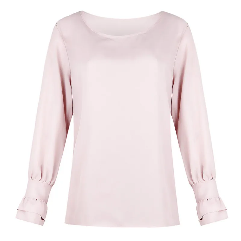 Женские блузки с круглым вырезом, яркая рубашка с длинным рукавом, однотонные женские рубашки, универсальные осенние женские топы, Элегантные повседневные белые рубашки G1051 - Цвет: Pink