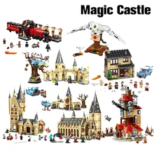 Moc castelo mágico no céu grande salão quidditch jogo expresso buckbeak resgate hedwig blocos de construção tijolos brinquedos para presente das crianças