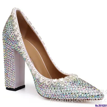 

Women Pumps Wedding Shoes Thick Heel Rhinestone 10CM Thin High Heels Bling Party Rhinestone Shoes Banquet