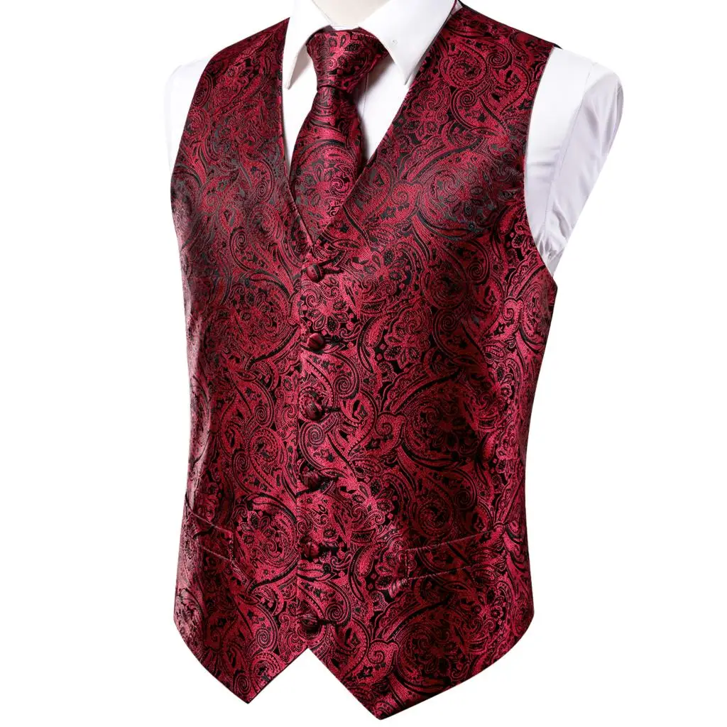 blazer suit Hi-Tie Jacquard Woven Silk Men Vest Purple Pink Red Blue Green Waistcoat Tie Hanky Cufflinks Set for Men Wedding Office Gift XXL coat suit for men