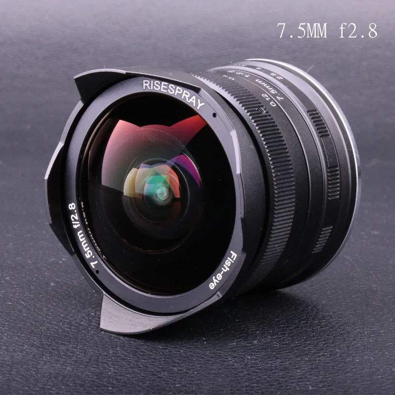 Günstig RISESPRAY 7,5mm f2.8 fisheye objektiv 180 APS C Manuelle Festen Objektiv für Olympus Panasonic Micro 4 3 M4 3 Montieren e M1 E M1Mark II E M5