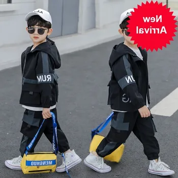 

boys suit hot 4-13 years old cotton Contrast large pocket casual two-piece suit Backpack boutique kids clothing hooded