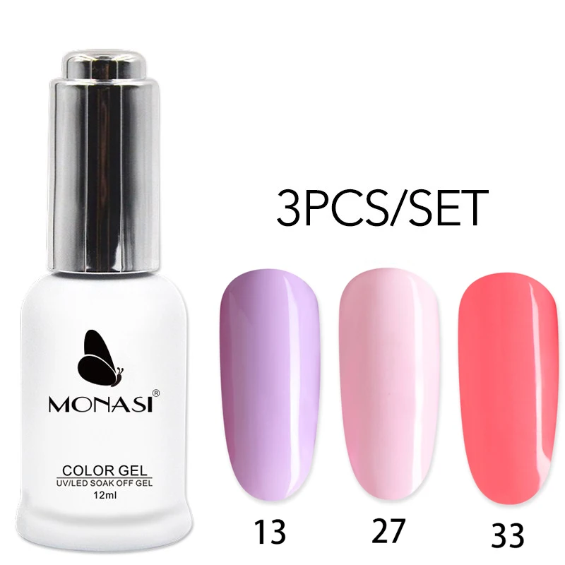 MONASI Гель-лак набор-натуральный розовый Серия 3 цвета ногтей, УФ Гель-лак удаляемый путем отмачивания набор 12 мл./шт
