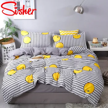 

Sisher Bedding Set Fruit Cherry Cute Printed 3/4pcs Kids Bed Cover Set Duvet Cover Single Queen King Size for girls/boys/adult
