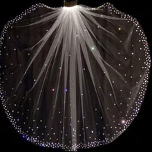 Вуаль с кристаллами белого цвета/цвета слоновой кости, один ярус, тюль, свадебная вуаль+ гребень