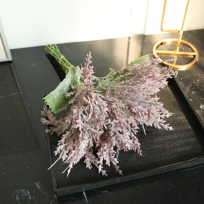 Флокирование с травой, листья кипариса, искусственный цветок, букет, сделай сам, домашний декор, свадебный цветок, Настенный Цветок, настенный искусственный цветок - Цвет: Фиолетовый