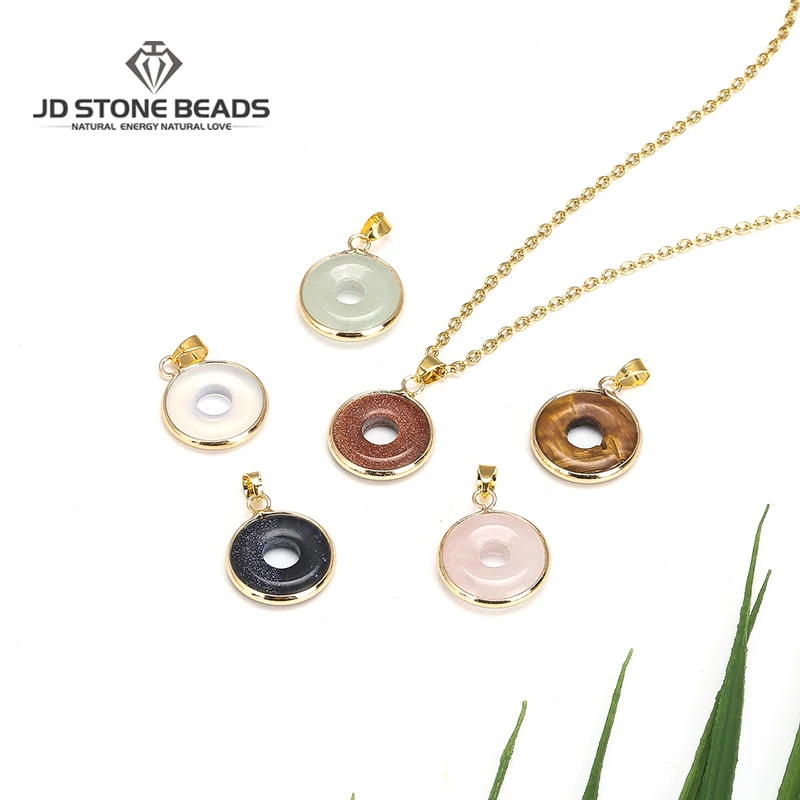 Подвеска в форме кольца из натурального камня авантюрин тигровые глаза розовая