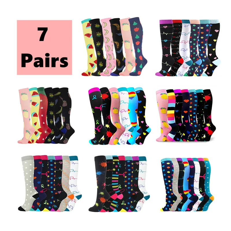 

7 Pairs Compression Socks Women Knee High 30mmHg for Edema Diabetes Varicose Veins Running Sports Compression Stocking