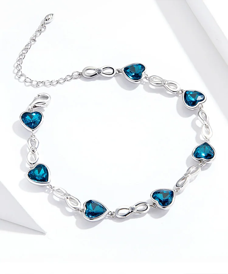 bamoer Sterling Silver 925 Chain Bracelet for Women Wedding Engagement Statement Jewelry Blue Heart Luxury Jewelry SCB163