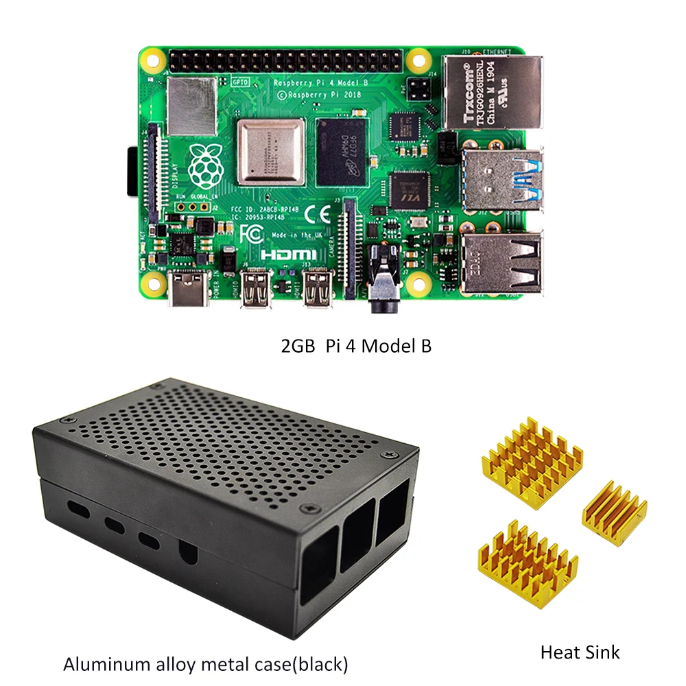 Baratos Raspberry Pi 4 Modelo B 2GB Kit 2 GB de RAM con Pi 4 B caja de aleación de aluminio (negro o plateado) y el Kit de enfriamiento del disipador térmico