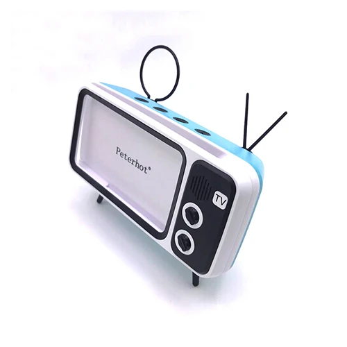 Беспроводной Bluetooth динамик Ретро ТВ стиль держатель телефона Подставка TF карта и USB диск - Цвет: Blue