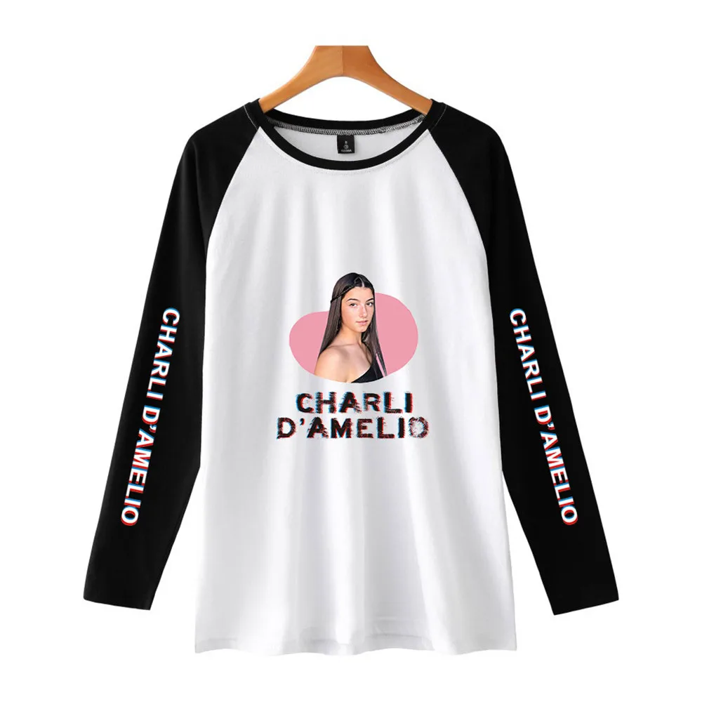 

Charli Damelio New Arrival merch T-shirt Ice Coffee Splatter T-Shirts Women O-neck Long Sleeve Casual T Shirt