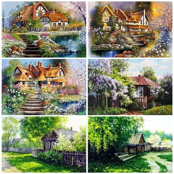 

AZQSD DIY Coloring By Numbers On Canvas House Acrylic Paint Oil Painting By Numbers Scenery Unframe Unique Gift Wall Art