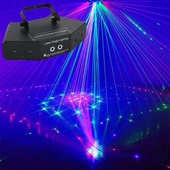 

6 Eyes RGB Scan Laser DMX512 Linear Beam +Pattern Effect Stage Lighting Laser Show System LED Scanner Projector For Bar DJ Party