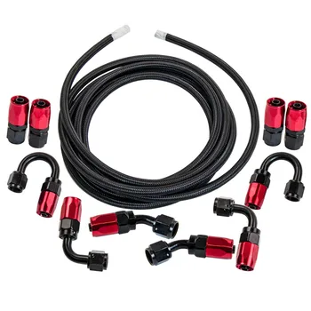

16Ft 6AN AN6 Hose Nylon Braided Oil Fuel Line Kit+10Pcs End Adapter Hose Fitting