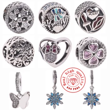 

Silver Color Fine Beads Glittering Heart shape Pink Flower & Fish Fit Pandora charms Bracelet DIY Beads Accessories Gift