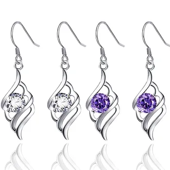 

fine 925 sterling silver earrings for women feather Zircon earrings fashion Korean earrings simple wings silver jewelry Female