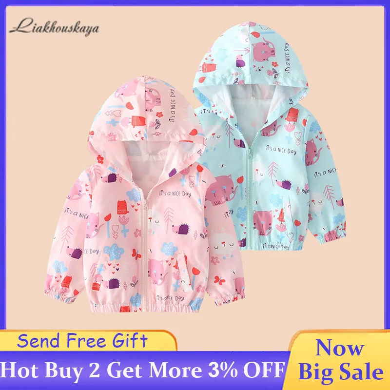 2019 For Jacket Girls Summer Thin Printed Spring Autumn Windproof Waterproof Hooded Cartoon Coat Cute Zipper Trench | Детская одежда и