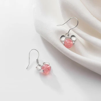 

Colusiwei New Arrival 925 Sterling Silver Sweet Mouse Animal Drop Earrings for Women Fashion Pink Crystal Ear Hook Fine Jewelry