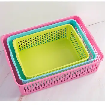

10pcs Storage Baskets Plastic Rectangle Sundries Baskets Snacks Container Desktop Bathroom Organizer - Size S (Random Color)