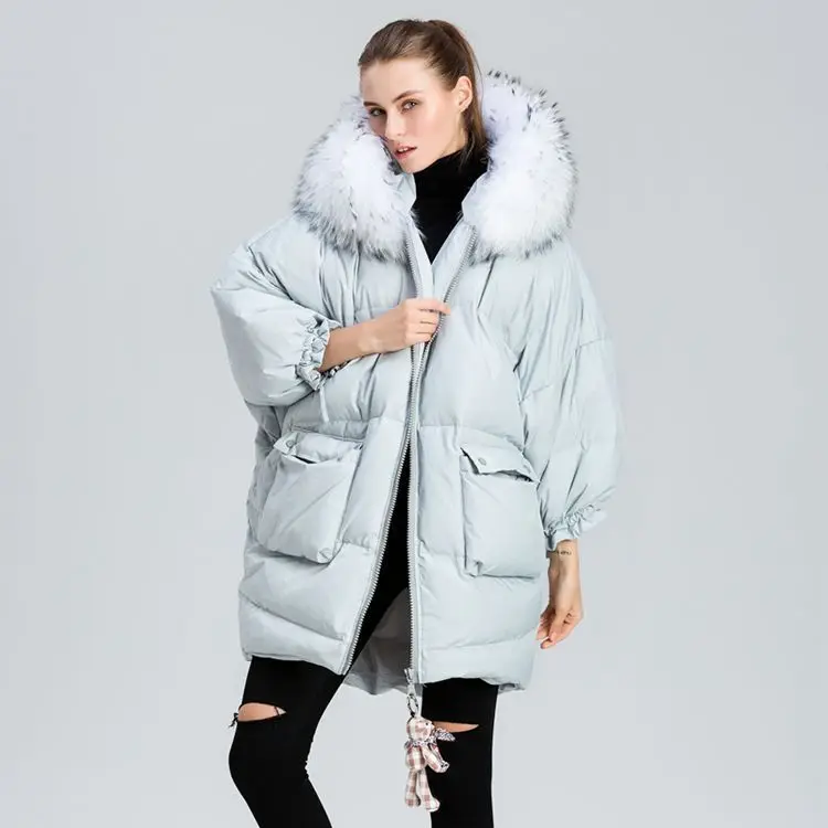 Утолщенная новая зимняя куртка, женские пуховики, большие, свободные, длинные, с мехом енота, верхняя одежда, пальто, пуховик для женщин, верхняя одежда