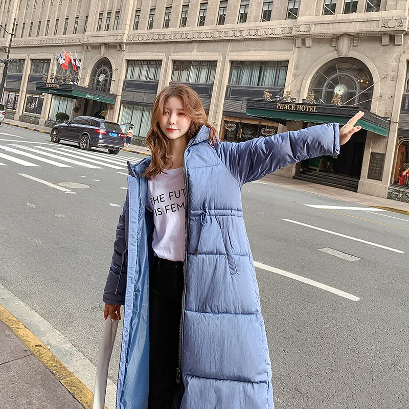 

Hooded Simple Fashion over-the-Knee Long Cotton Coat 2019 Winter New Style Korean-style Loose Warm Cotton Overcoat WOMEN'S Dress