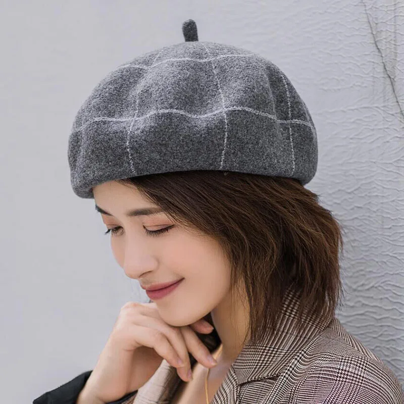 Стиль, Женский Зимний берет, вязаная шерстяная шапка, модная зимняя шапка в полоску, красиво украшенная, двойная тёплая шапка