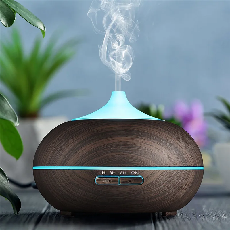 

Ultrasonic Wood Grain Aroma Diffuser Humidifier Office Bedroom Essential Oil Diffuser Fogger Mist Maker Aroma Diffuser LED Lamp
